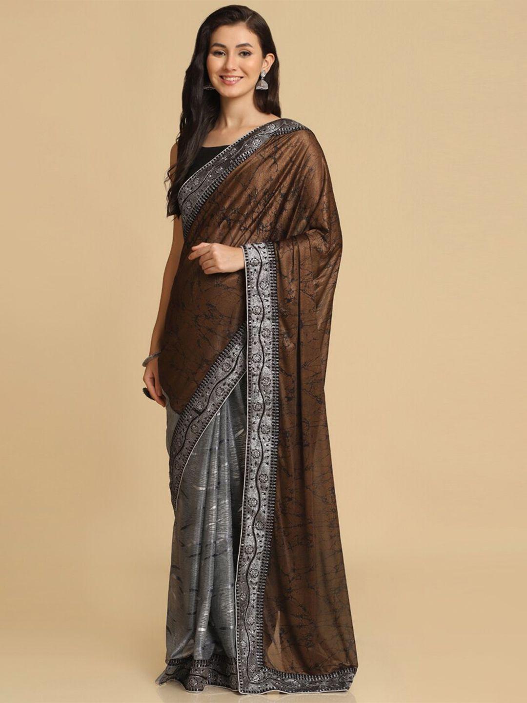 asisa abstract printed embroidered half and half saree