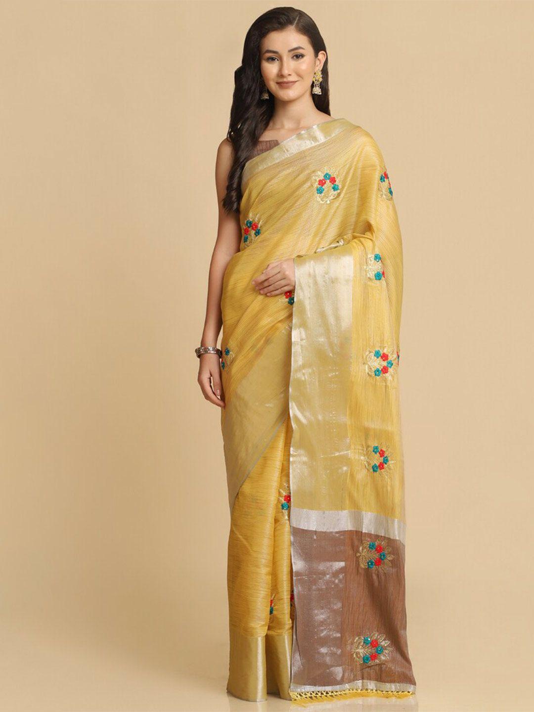 asisa floral embroidered zari pure cotton saree