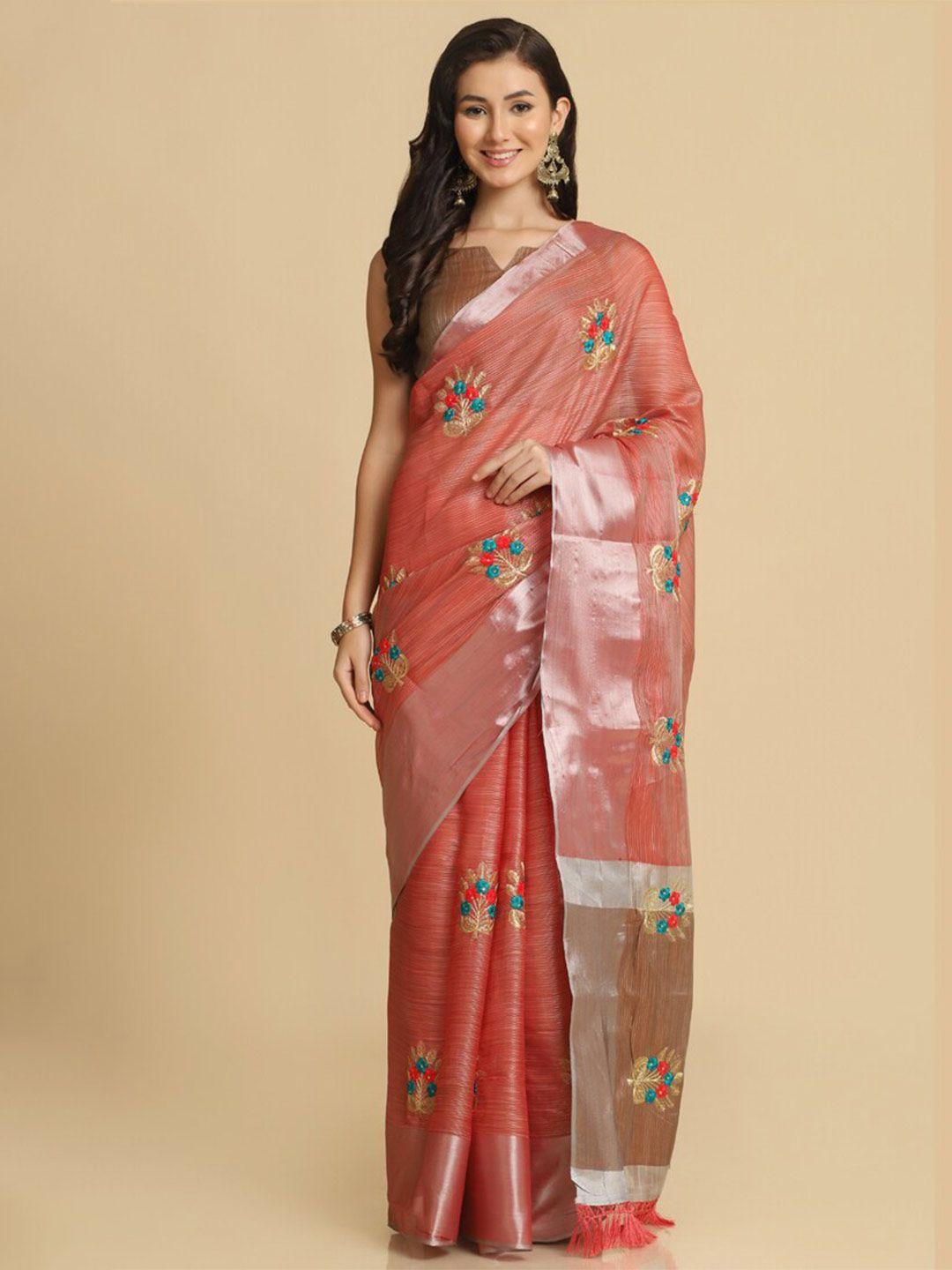 asisa floral embroidered zari pure cotton saree