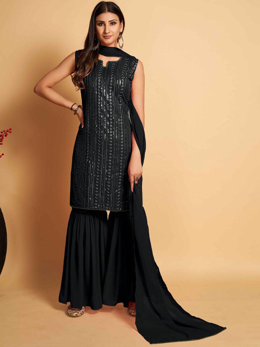 asisa women ethnic motifs embroidered regular sequinned kurta with sharara & with dupatta