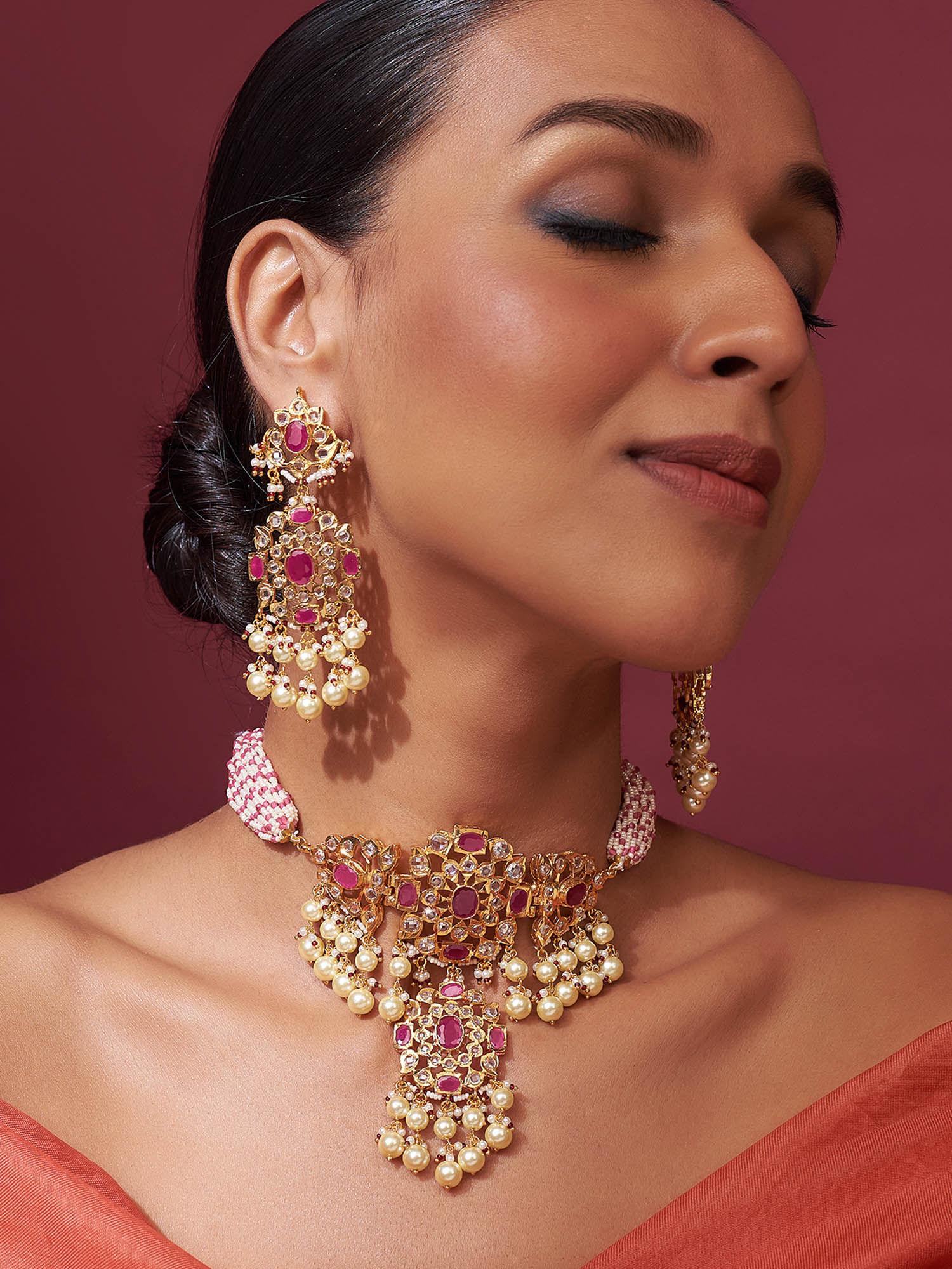 asma necklace and earrings 22kt gold plated