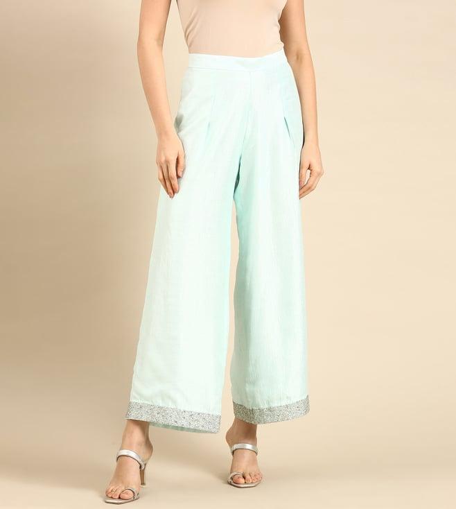 asmi by mayank modi aqua blue silk palazzo pants