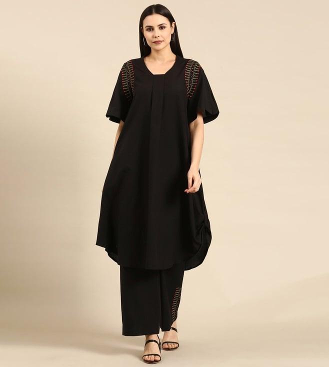 asmi by mayank modi black cotton pleated aline dress