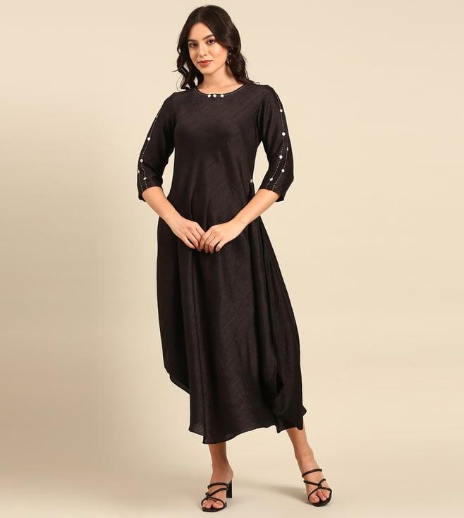 asmi by mayank modi black silk cotton slub dress