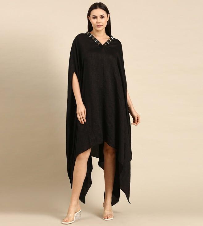 asmi by mayank modi black slub silk kaftan dress