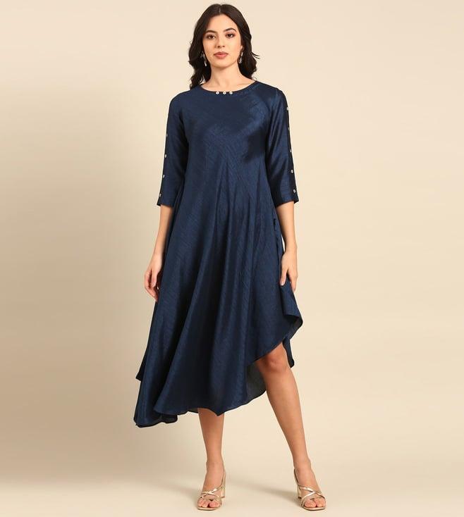 asmi by mayank modi blue silk cotton slub dress