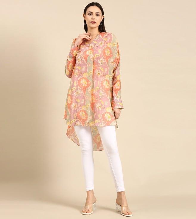 asmi by mayank modi brown floral printed muslin shirt