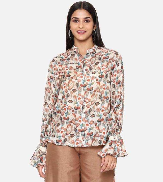 asmi by mayank modi brown print comfort short muslin shirt