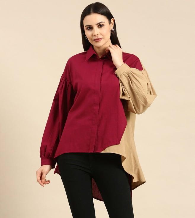 asmi by mayank modi burgundy & mustard cotton shirt