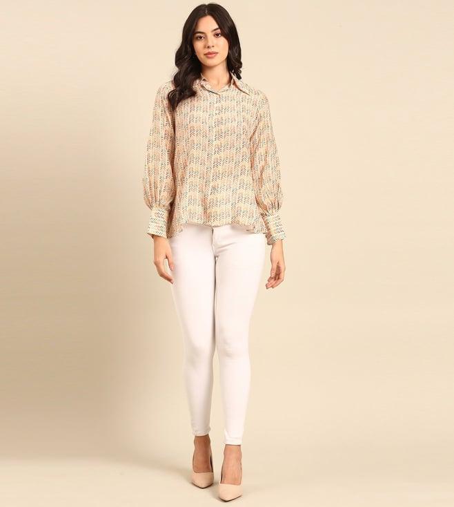 asmi by mayank modi cream print muslin top