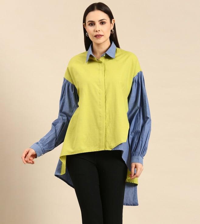 asmi by mayank modi green & blue cotton shirt