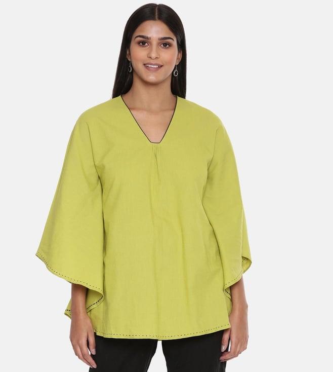 asmi by mayank modi green cotton pleated top