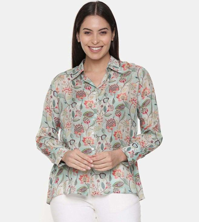 asmi by mayank modi green muslin printed shirt