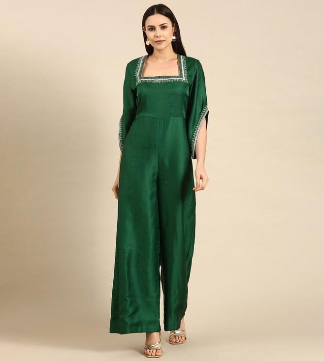 asmi by mayank modi green silk embroidered jumpsuit