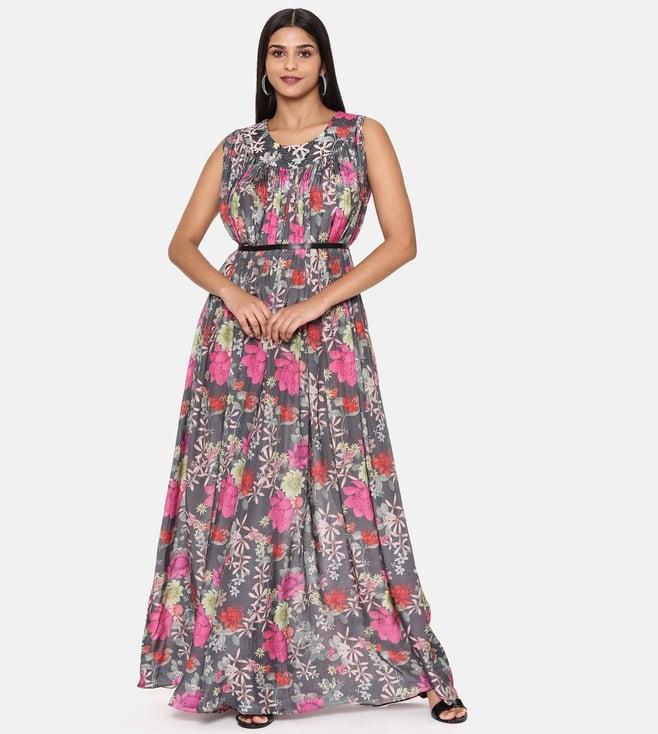 asmi by mayank modi grey & pink printed floral jumpsuit