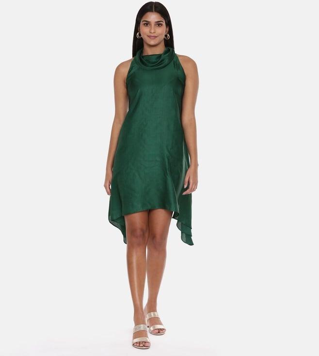 asmi by mayank modi koul neck green silk short dress