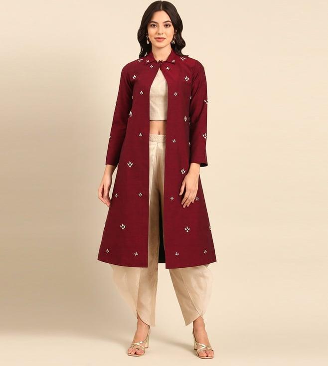 asmi by mayank modi maroon malai cotton jacket