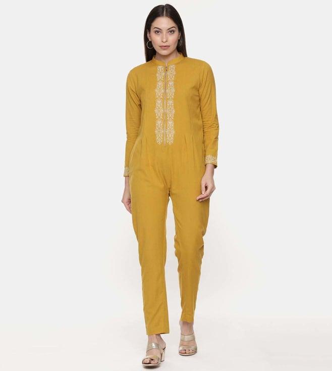 asmi by mayank modi mustard cotton embroidred jumpsuit