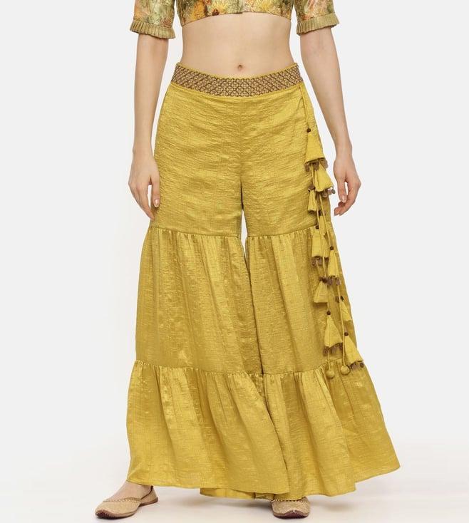 asmi by mayank modi mustard silk layered palazo pant