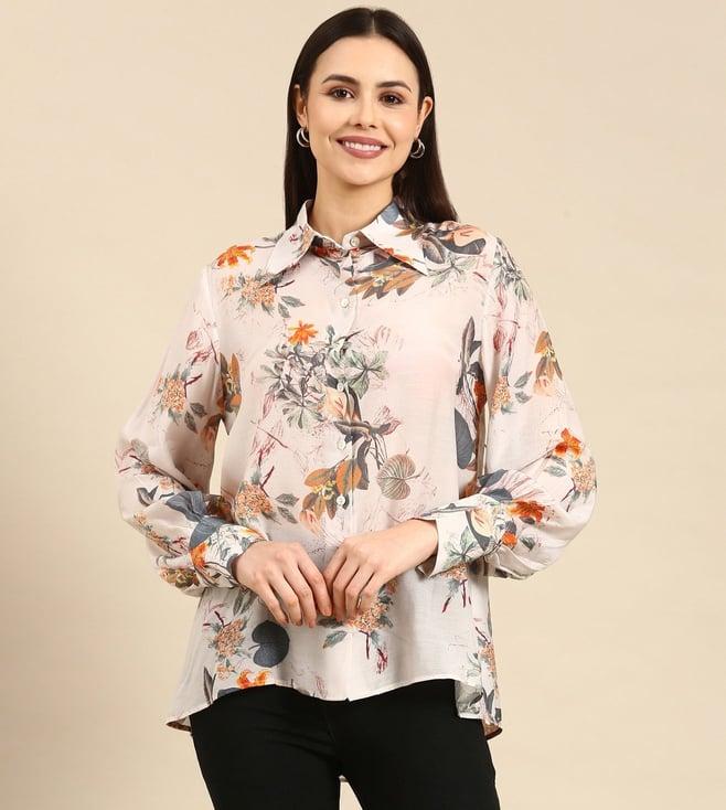 asmi by mayank modi off white floral printed muslin shirt