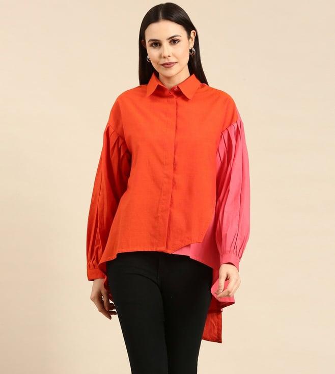 asmi by mayank modi orange & pink cotton shirt