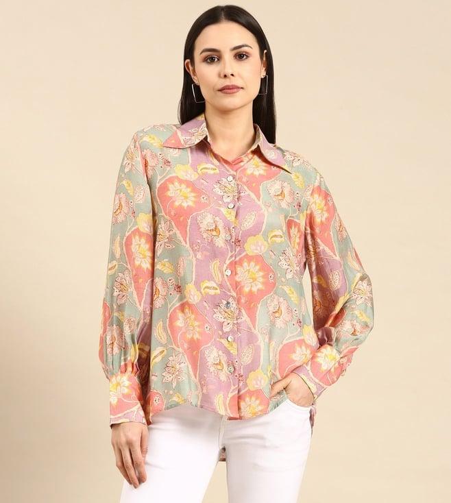 asmi by mayank modi pastel pink printed muslin shirt