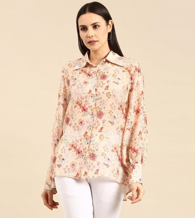 asmi by mayank modi peach floral printed muslin shirt