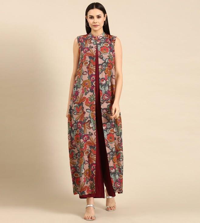 asmi by mayank modi pink, wine & blue printed cotton jumpsuit