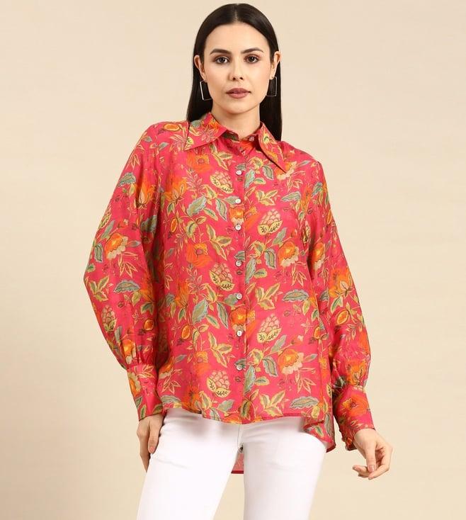 asmi by mayank modi pink floral printed muslin shirt