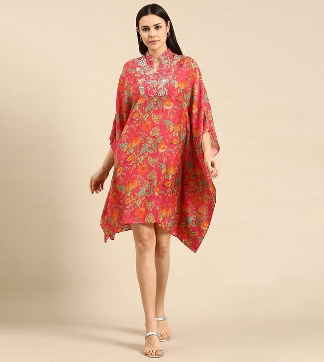 asmi by mayank modi pink printed muslin kaftan dress