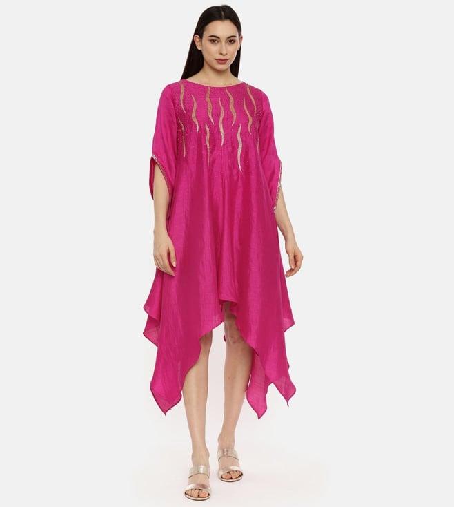 asmi by mayank modi pink silk embroidered dress
