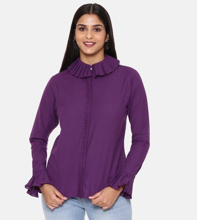 asmi by mayank modi purple comfort short cotton shirt