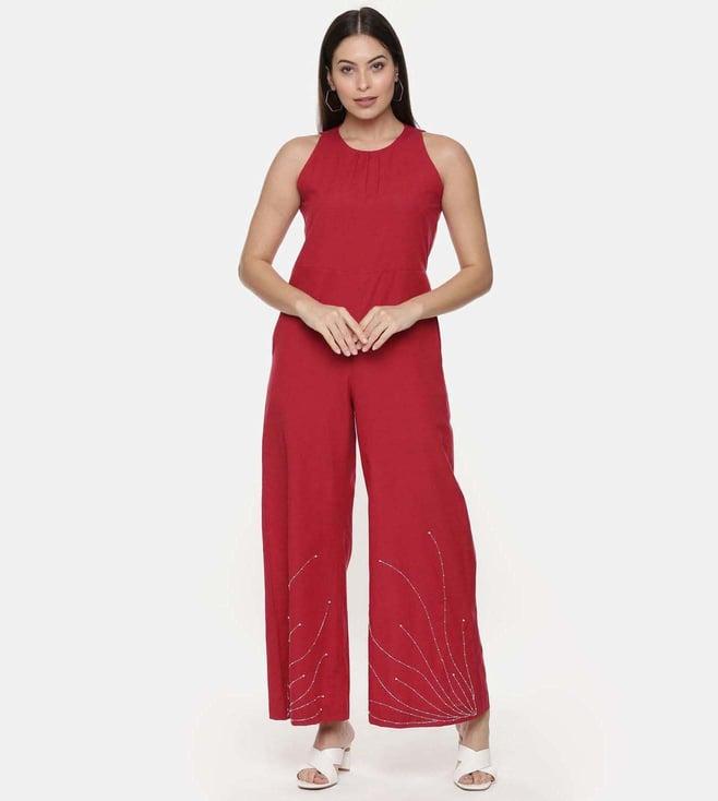 asmi by mayank modi red cotton stylish jumpsuit