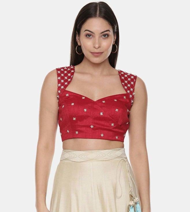 asmi by mayank modi red sequin silk blouse