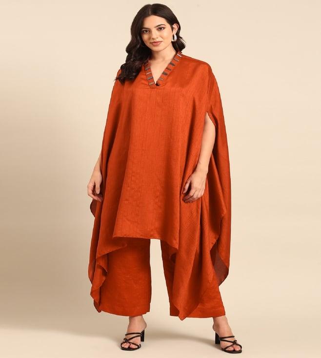 asmi by mayank modi rust orange silk cotton slub cord set