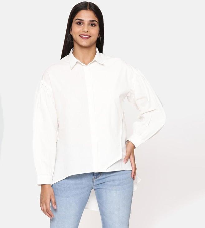 asmi by mayank modi white comfort short cotton shirt