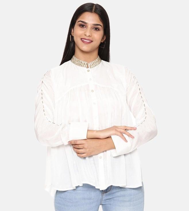 asmi by mayank modi white musling classic shirt