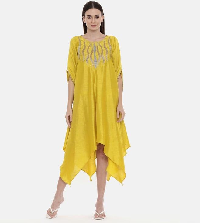 asmi by mayank modi yellow embroidered silk dress