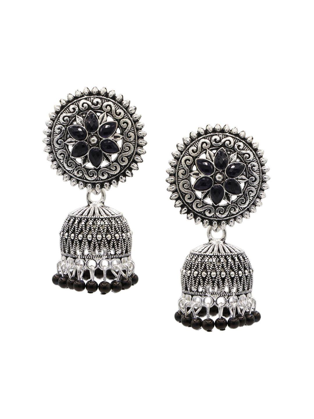 asmitta jewellery black & oxidised silver-plated jhumkas earrings
