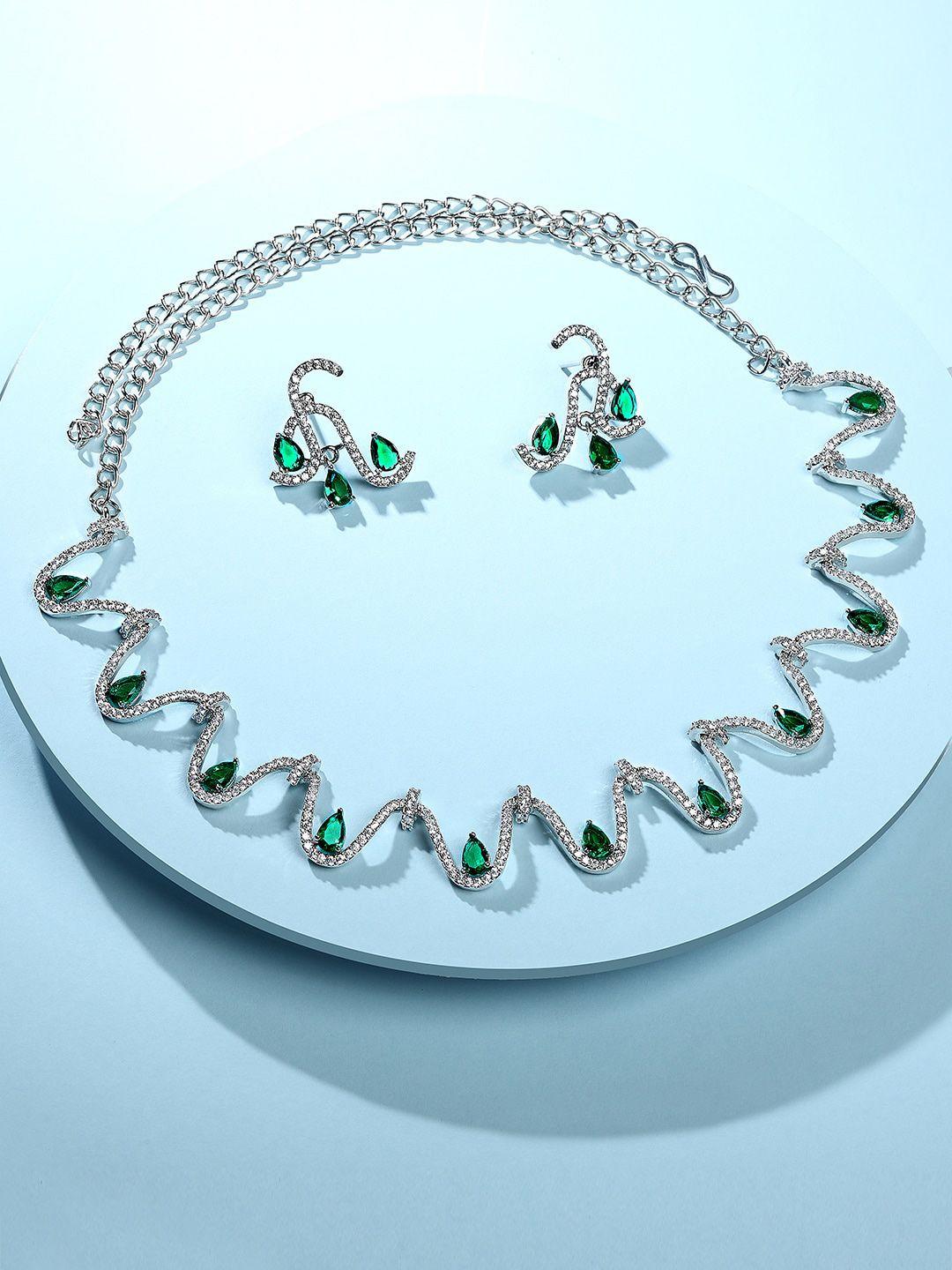 asmitta jewellery silver-plated cubic zirconia studded jewellery set