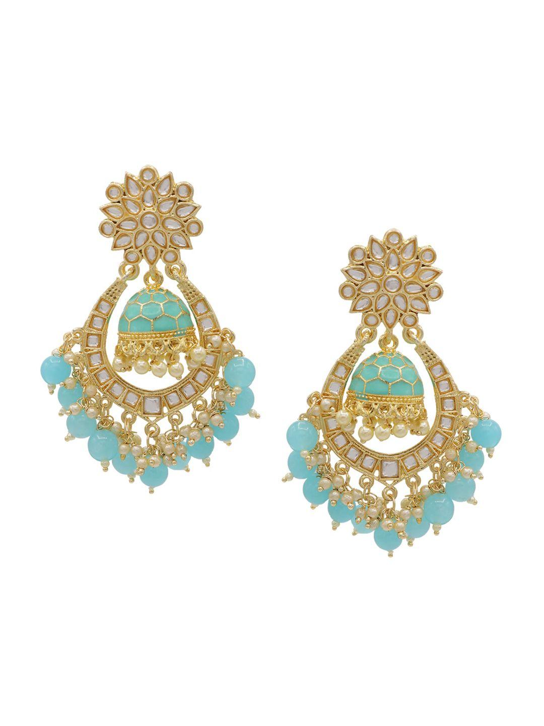 asmitta jewellery gold plated blue & white floral jhumkas earrings