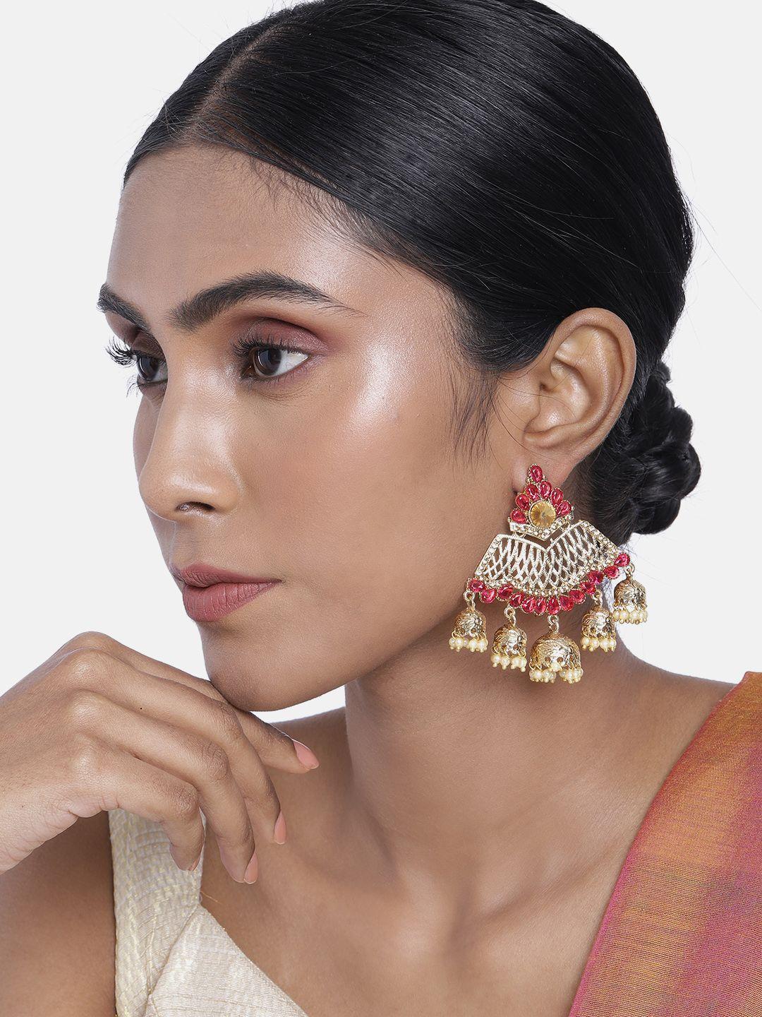 asmitta jewellery gold-toned & red classic drop earrings