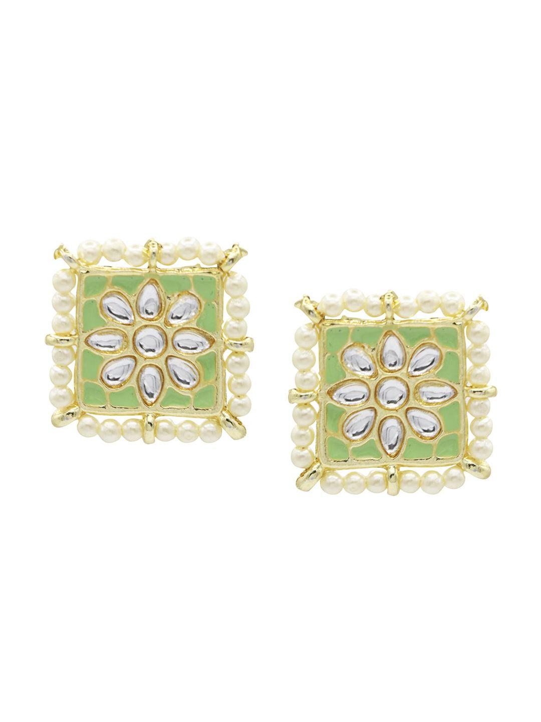 asmitta jewellery lime green kundan beaded square shape enamelled studs