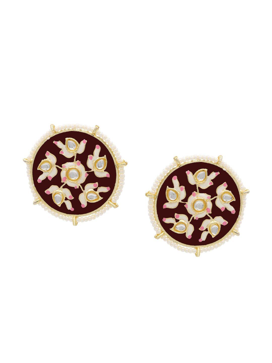 asmitta jewellery maroon & white alloy gold plated contemporary studs earrings