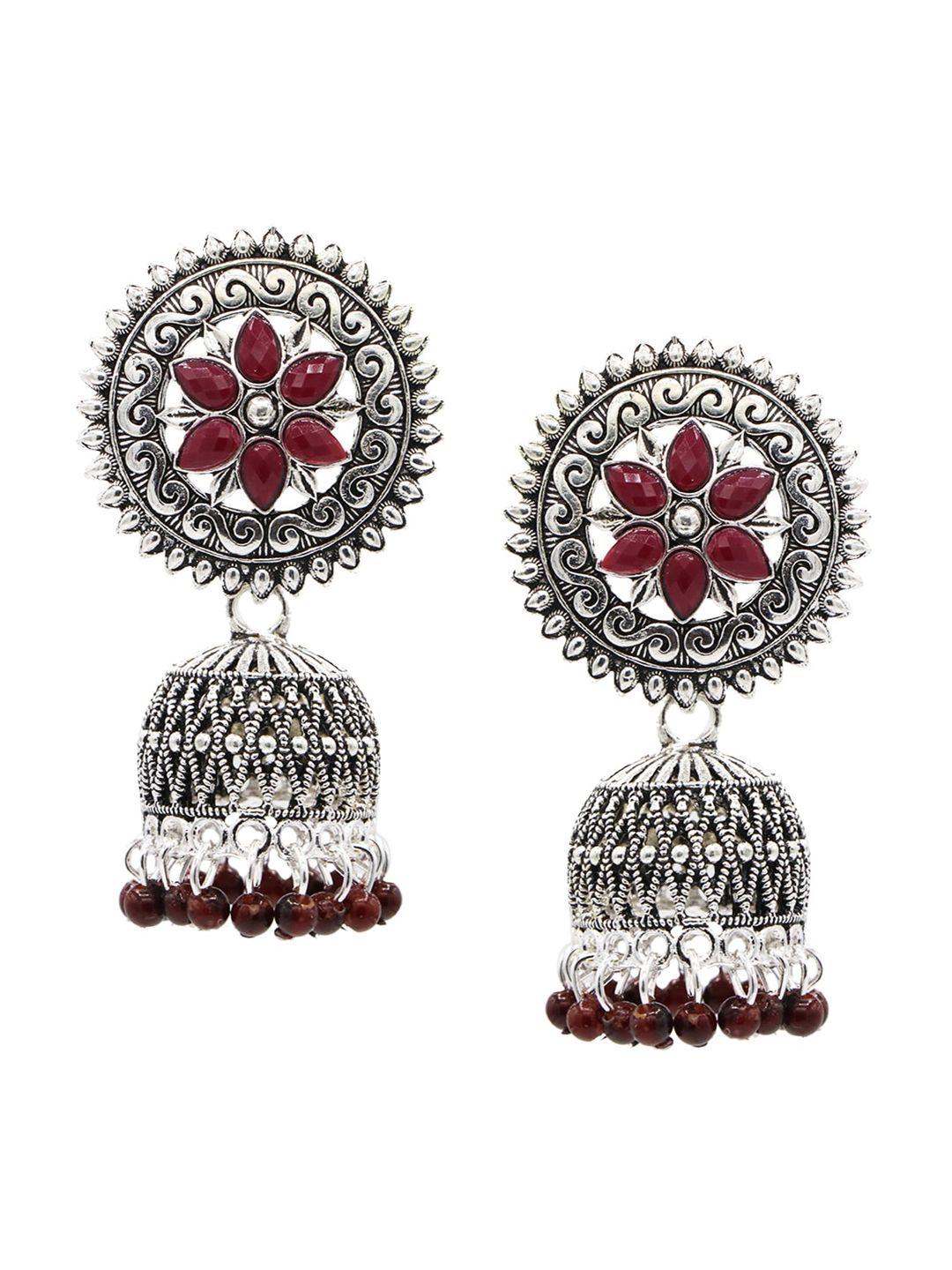 asmitta jewellery maroon contemporary jhumkas earrings