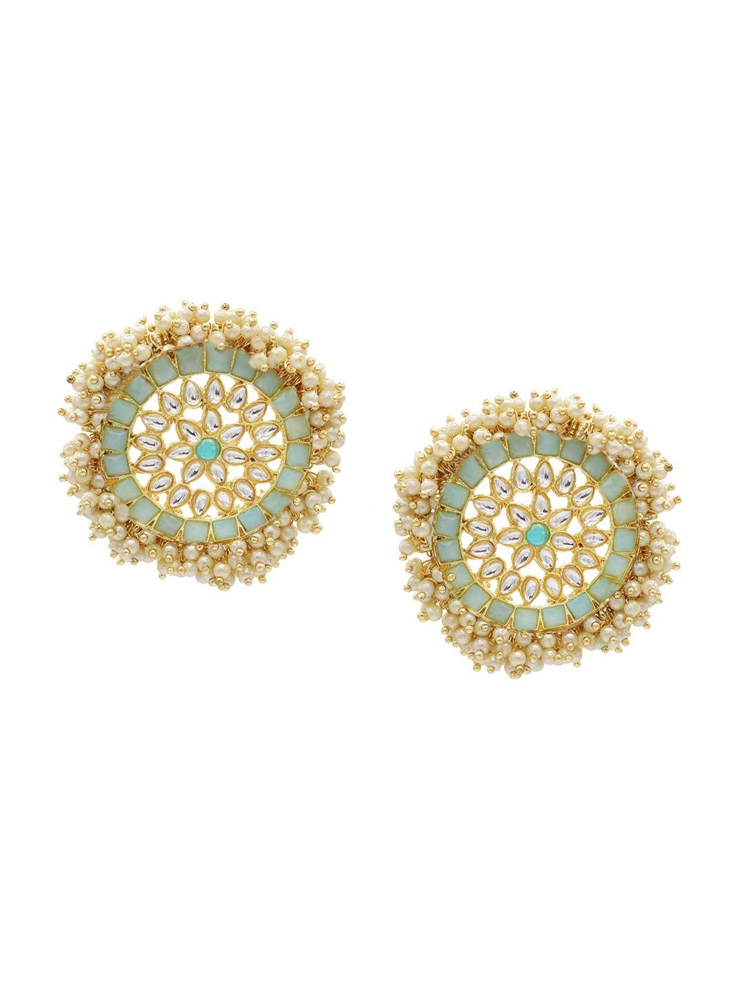 asmitta jewellery sea green & gold-toned contemporary studs earrings