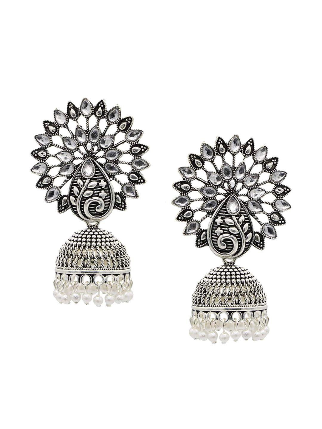 asmitta jewellery silver-toned dome shaped jhumkas earrings