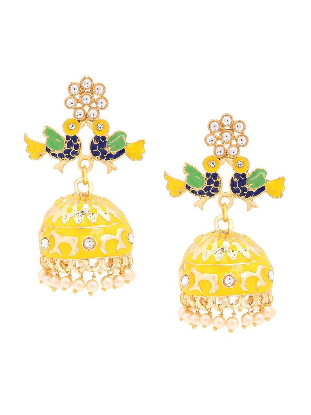 asmitta jewellery yellow dome shaped meenakari kundan pearl studded jhumkas