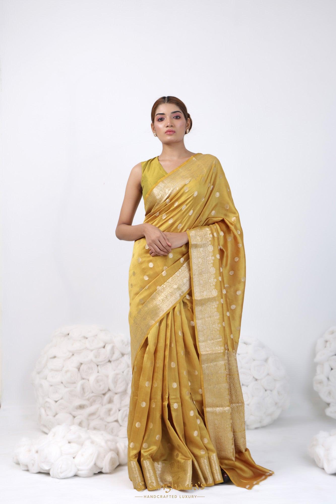 aspen gold chiniyan banarasi silk saree with floral butti work