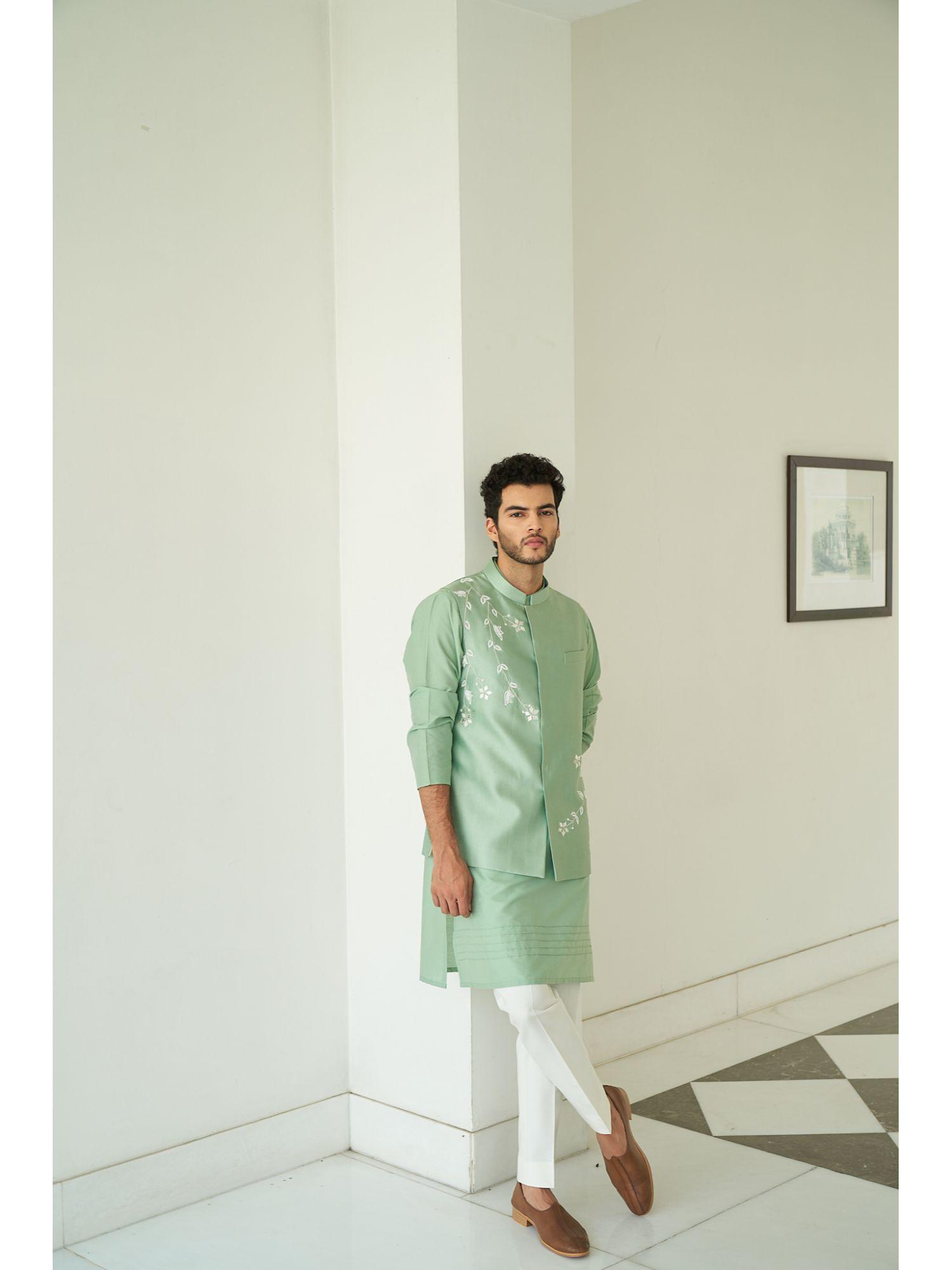 aspen green jacket with kurta & pant (set of 3)